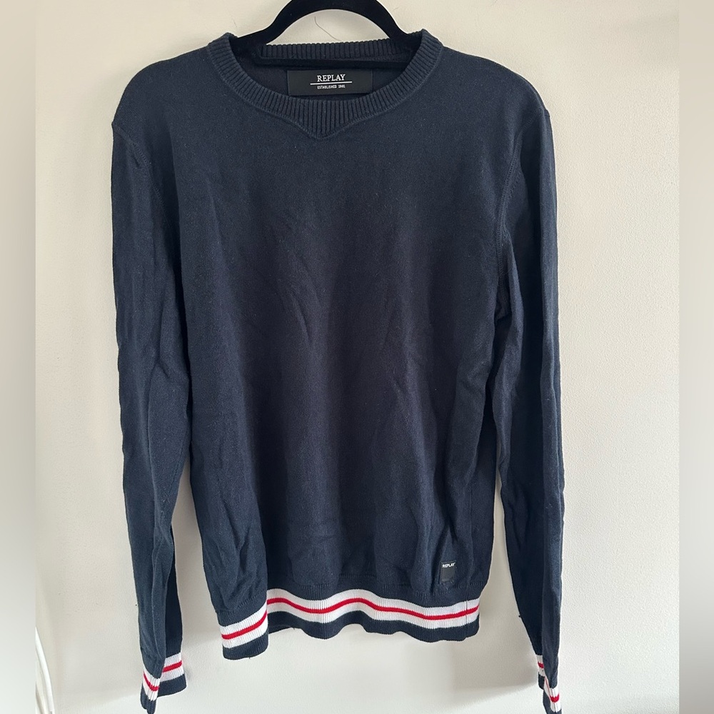 Replay Men's Sweater with Red and White Trim